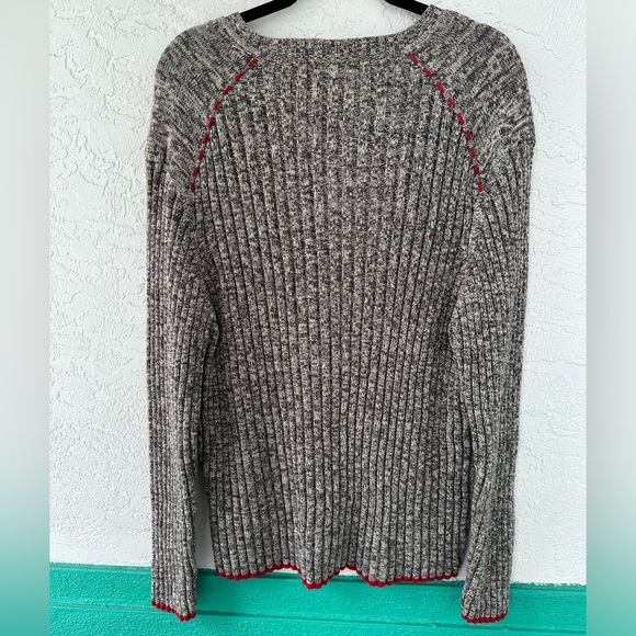 Timberland Sweater Heavy Knit Cotton Gray Marled Red Trim Ribbed Long Sleeve 3X - Picture 7 of 7